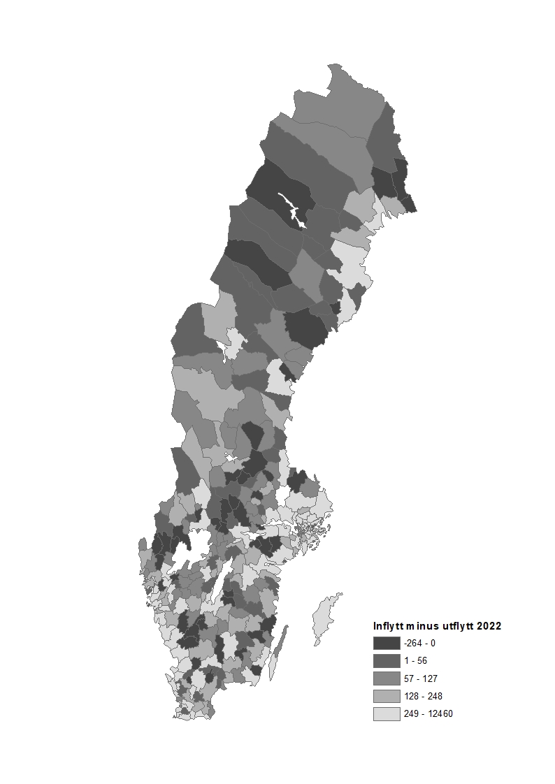 Inflytt minus utflytt 2022