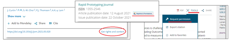 Exempel på hur RightsLink kan se ut i olika artiklar.