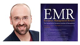 Man smiling to camera and a journal cover for the European Management Review 